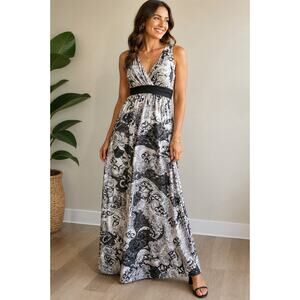 Soma Boho Paisley Maxi Dress S Black White Flowy Empire Waist Cottagecore
